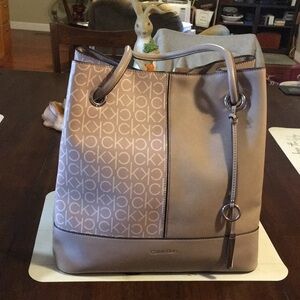 Calvin Klein Taupe Logo Tote Bag